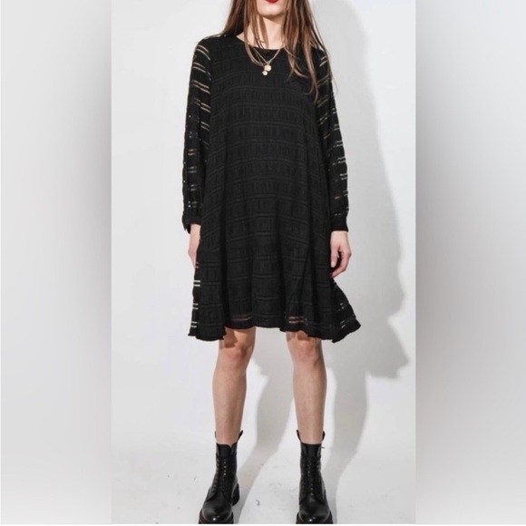 Anine Bing Black Viola Long Sleeve Striped Shift Swing Dress - Picture 15 of 16